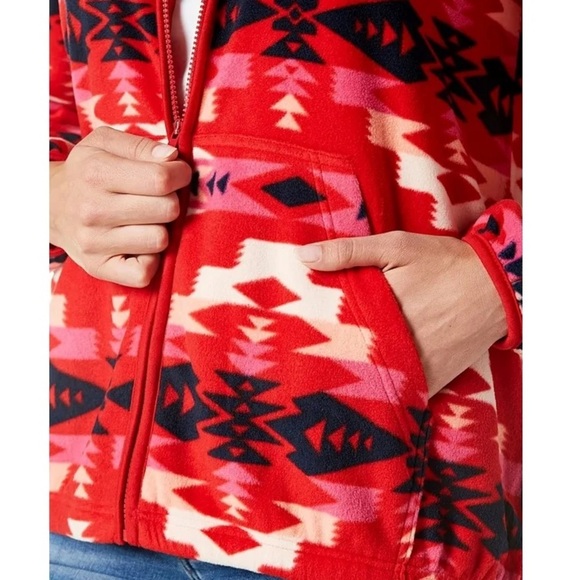 WRANGLER Retro Aztec Print Fleece Zip Up Hoodie Red - Picture 5 of 6